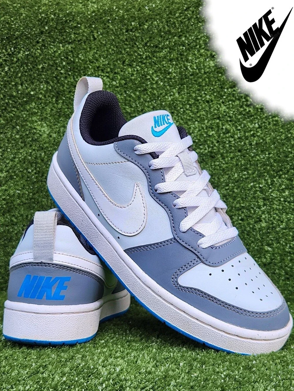 Nike Court Borough Low Big Girls Kids Gray/White Leather Size 5 Youth Sneakers